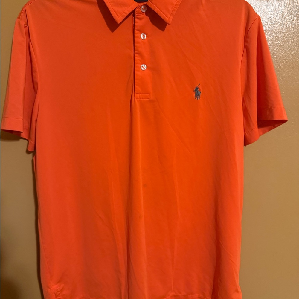 Polo Ralph Lauren Men's Orange Polo Shirt M lightweight minor flaw seelast2pics